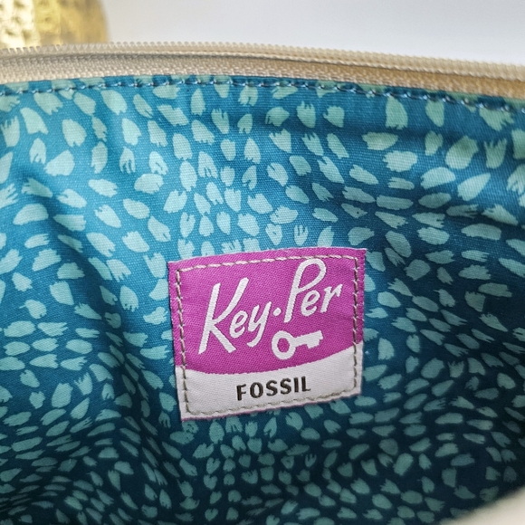 FOSSIL Key Per Patent Genuine Leather Trim Pouch/ Cosmetic Make Up Travel Bag - Picture 9 of 11